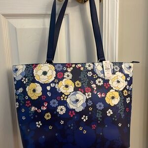 NWT Talbots blue floral tote with zipper closure